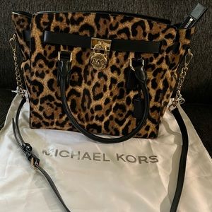 Michael Kors Large Leopard Calf Hair Hamilton  Satchel